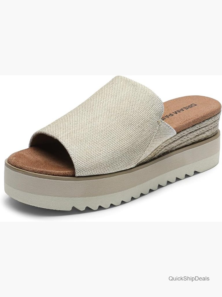 Canvas Platform Sandals With Wedge Heel And Slip-On Design